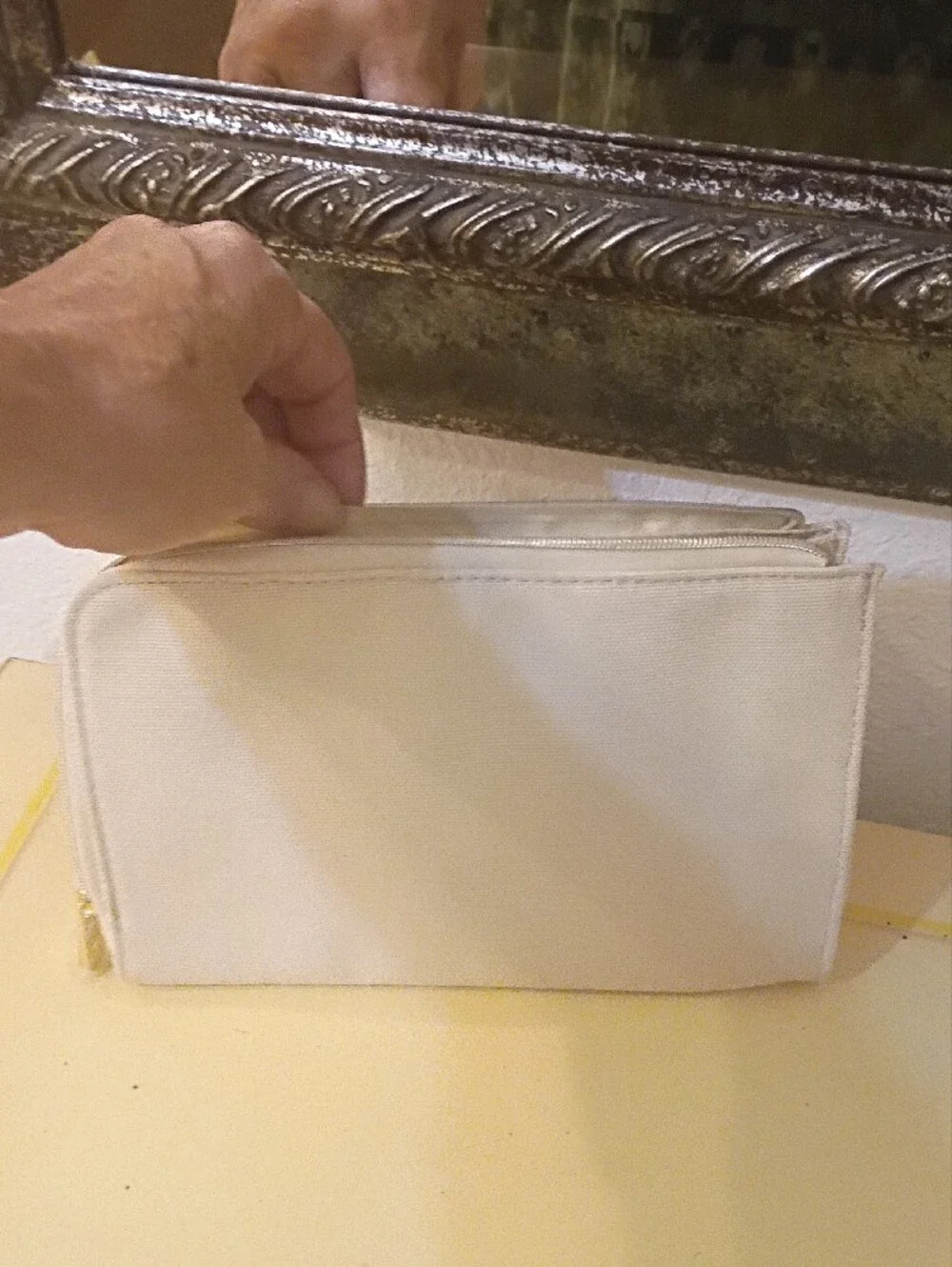 Dior Cream Embossed Logo Cosmetic Pouch